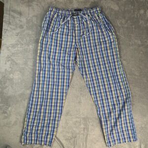Polo Ralph Lauren Pajama Pants L Blue Plaid Cotton Lounge Pony Logo
